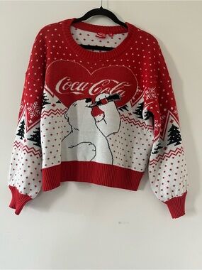Coca Cola Christmas Sweater Womens Large Red Polar Bear Holiday Winter Cozy